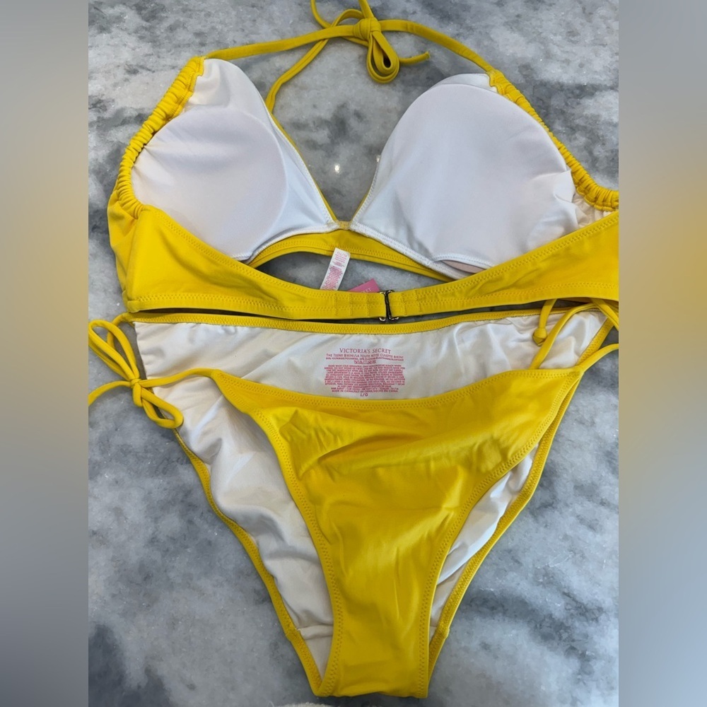 Victoria’s Secret Yellow Bikini Set XL Top L Bottom Halter Side Tie - Picture 3 of 5